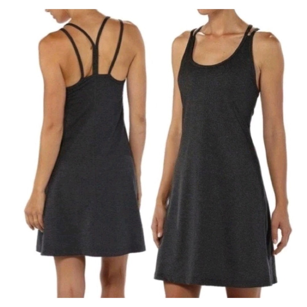 Patagonia Latticeback Dress Strappy Back Athletic Fit & Flare Ink Black Gray, L